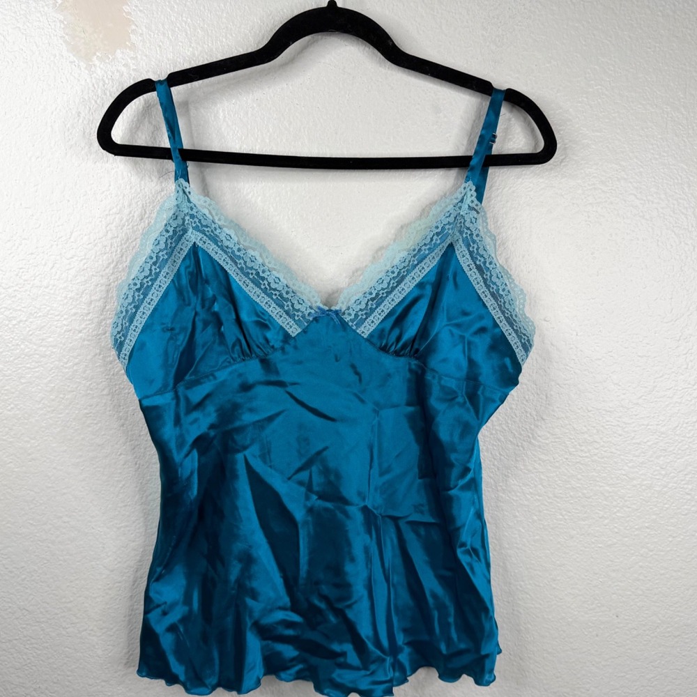 No Boundaries 90's Y2K Fairy Babydoll Satin Lace Whimsigoth Cami Top Blue Sz L